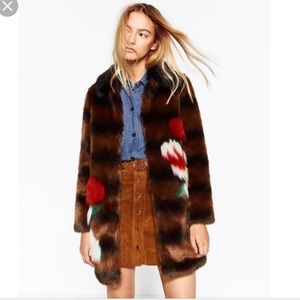 Zara Floral Faux Fur Coat